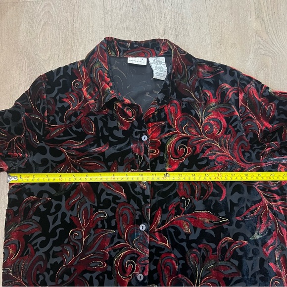 VTG Y2K White Stag Black Burnout Button-Down Shirt with Colorful Velour Patterns - Picture 7 of 9